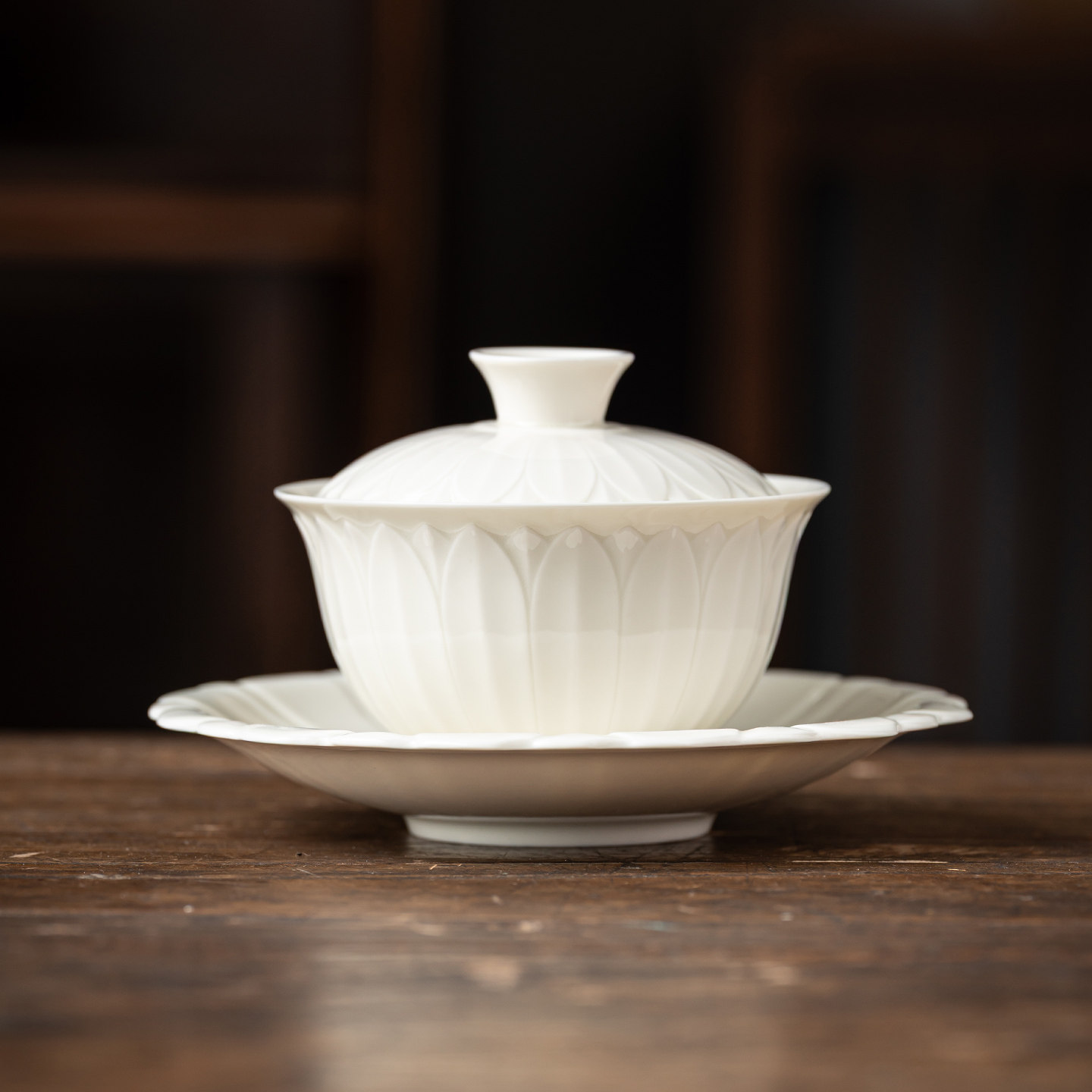 仿宋定窑白瓷三才盖碗陶瓷茶杯女士家用带盖泡茶碗不烫手功夫茶具图片