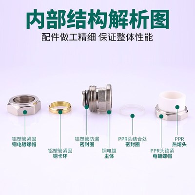 铝塑管转PPR转换接头1216/1620/2025热熔活接头地暖管水管配件铜