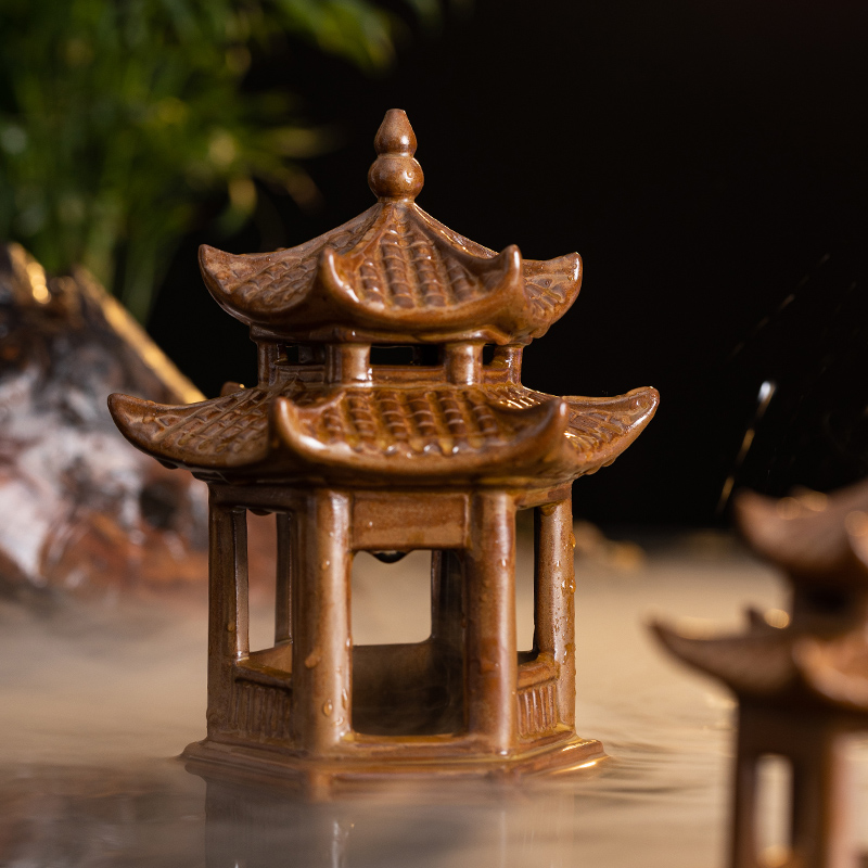 中式陶瓷亭子凉亭庭院古建筑模型沙盘假山微景观水族鱼缸造景摆件