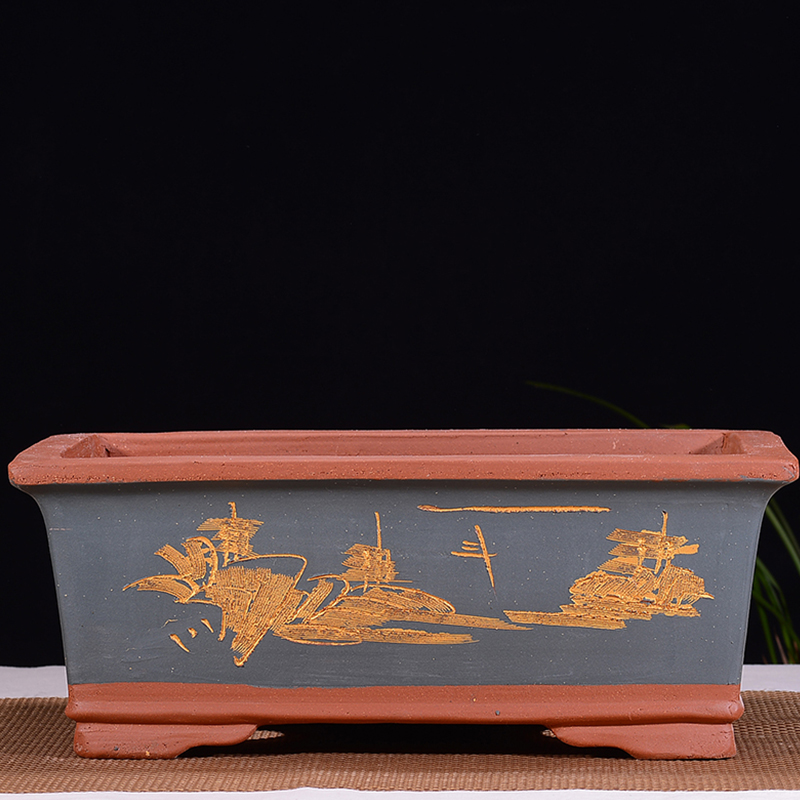 宜兴精品紫砂长方形马槽盆景盆室内盆栽花盆特大假山造景陶瓷花盆