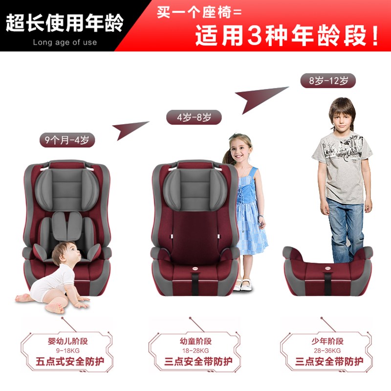 儿童安全座椅汽车用9个月-12岁婴儿宝宝小孩车载简易便携式0-4档