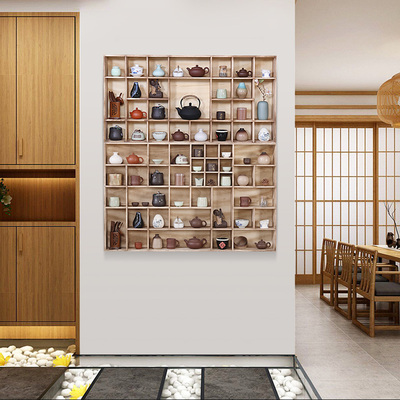实木多宝格茶杯架子茶壶架茶具家用置物展示架中式博古架挂墙壁挂
