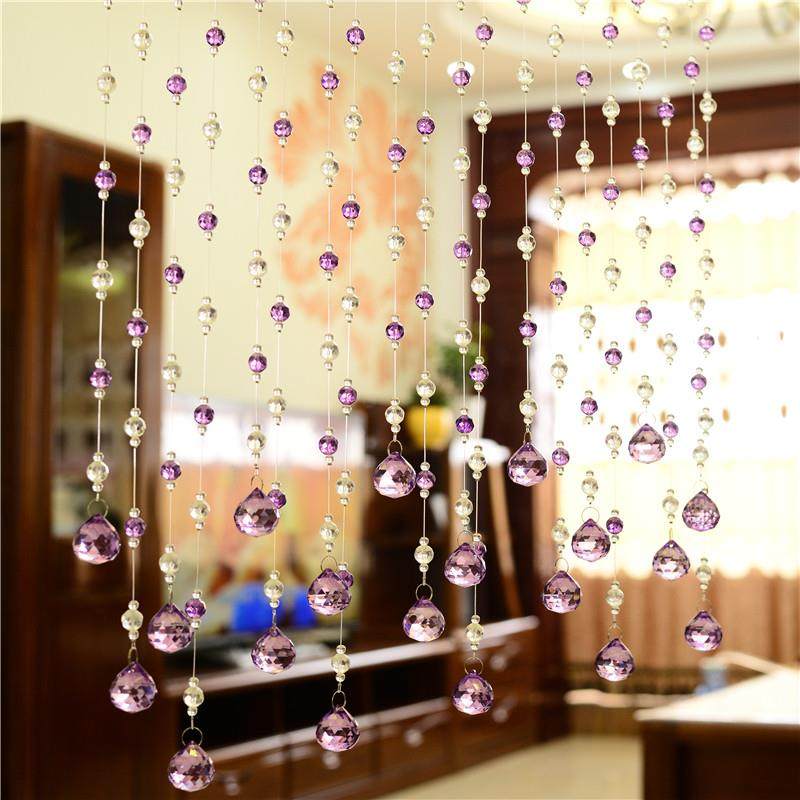 2024年新款高档水晶珠帘客厅隔断帘免打孔玄关门帘子珠子紫色珠链