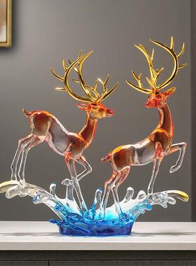 风生水起招财鹿摆件轻奢高级感客厅玄关酒柜电视柜装饰品乔迁礼物