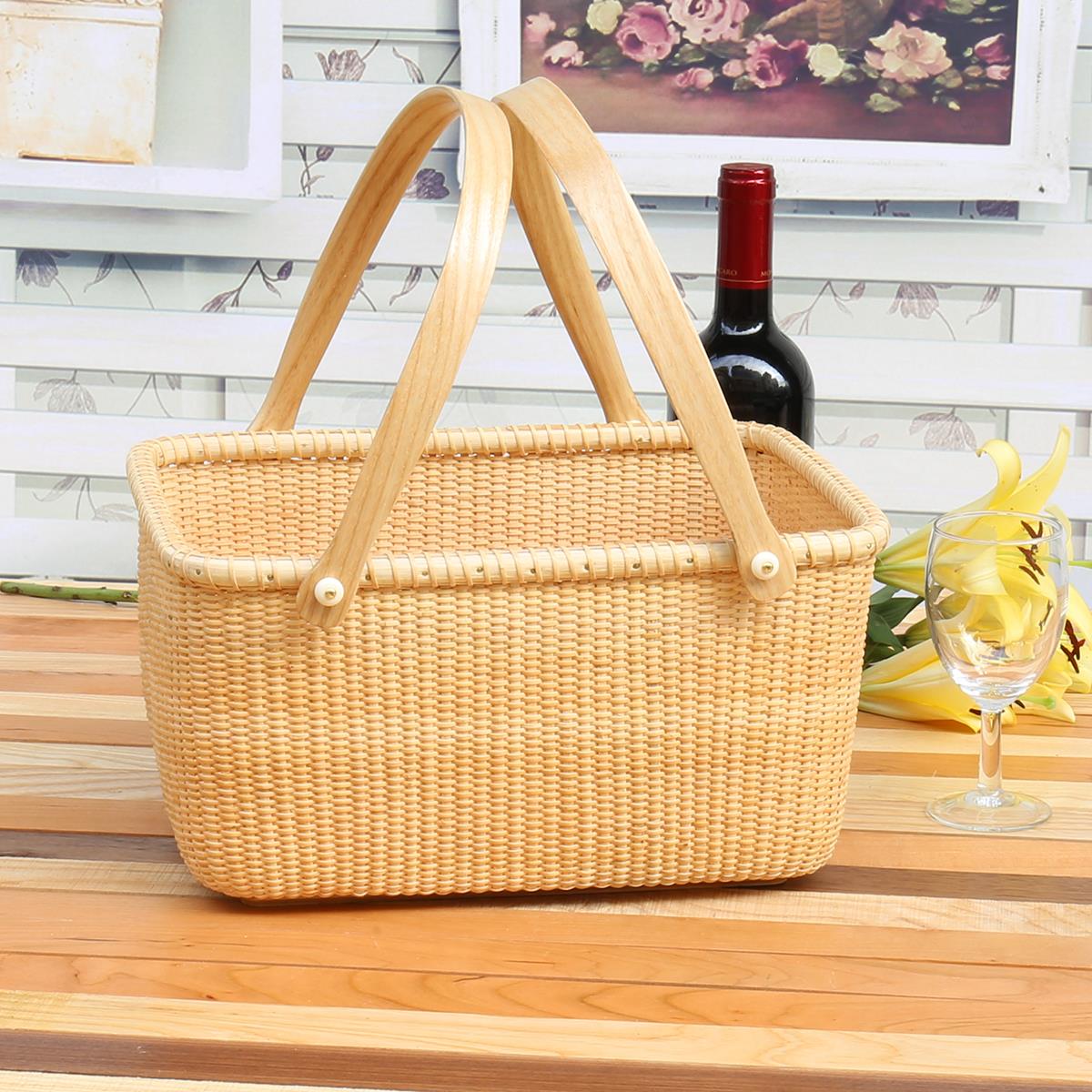 藤编篮子手提野餐篮超市买菜购物篮家居编织筐水果零食网红道具篮