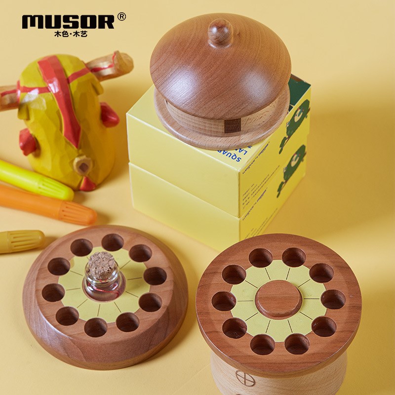 木色木艺城堡乳牙盒卡通胎毛盒牙齿收纳盒纪念收藏盒收纳盒