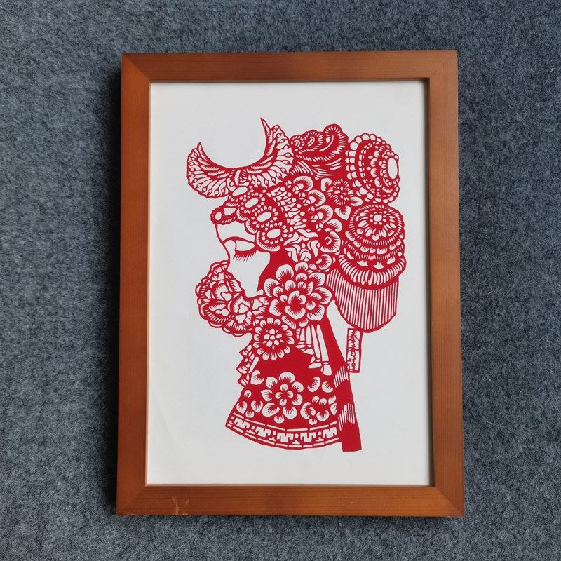 简约现代中式剪纸装饰画小摆台传统手工剪纸窗花刻纸实木镜框相框