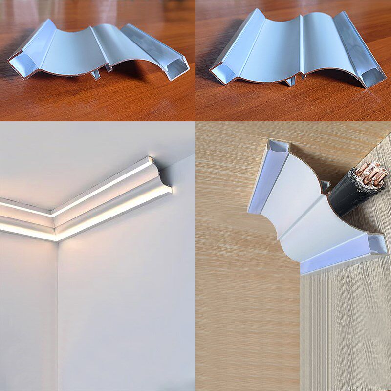 可藏线顶角线形灯客厅明装免吊顶阴角线条灯发光石膏线LED灯带槽