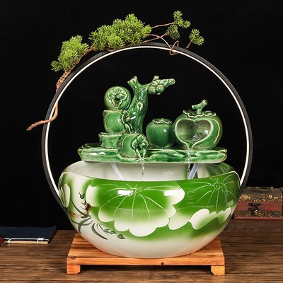 陶瓷鱼缸家用流水喷泉大号乌龟养鱼盆碗莲金鱼缸客厅加湿造景摆件