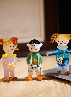 男女孩手工玻璃小摆件琉璃办公室电脑书柜桌面装饰工艺品公仔