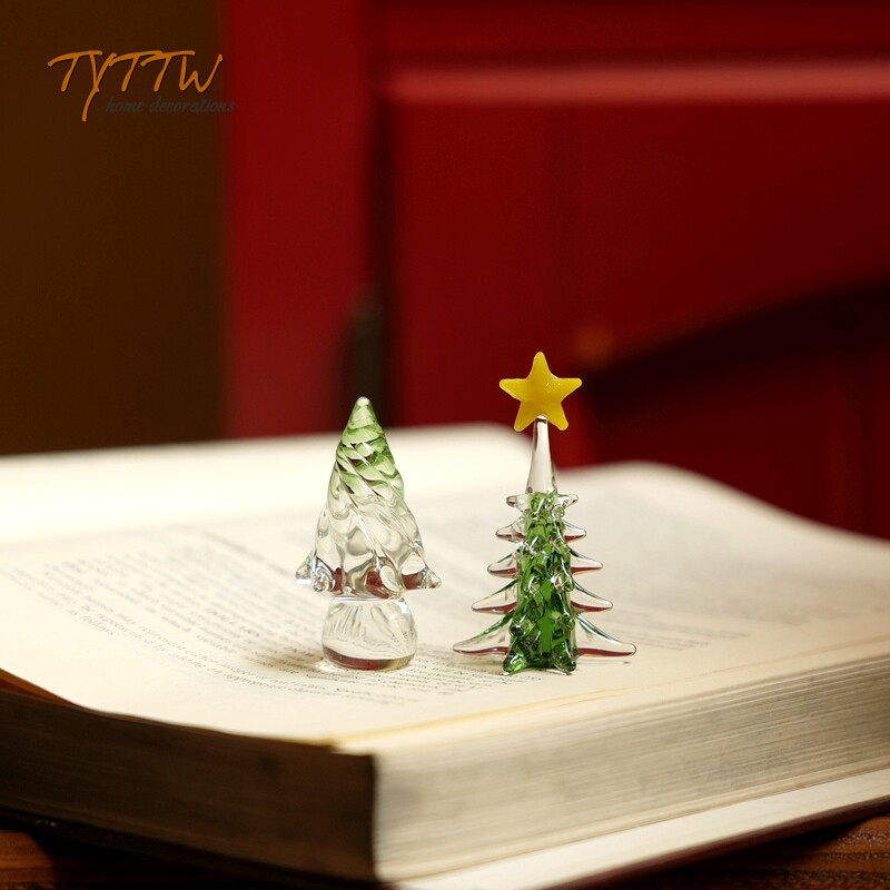迷你可爱精致耶诞节装饰琉璃耶诞树微景观摆设diy装饰工艺品摆饰