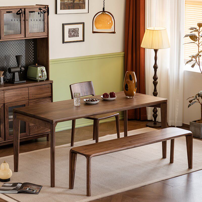 北美黑胡桃木餐桌原木长方形工作台简约现代家用客厅多功能办公桌