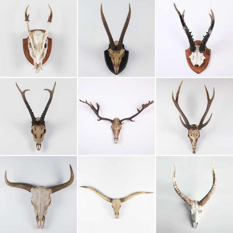 仿真牛头骨羚羊头骨梅花鹿头骨孢子山麂头骨墙壁装饰墙面挂件壁挂