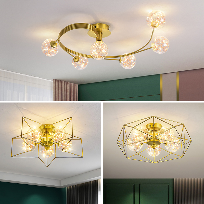 满天星几何造型吸顶铁艺五角星吊灯温馨主卧室灯简约现代饭厅灯饰