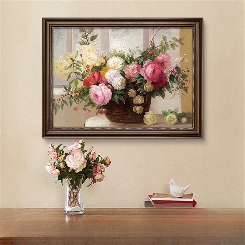 欧式花卉餐厅装饰画牡丹花油画客厅挂画餐厅高级感壁画卧室玄关图片
