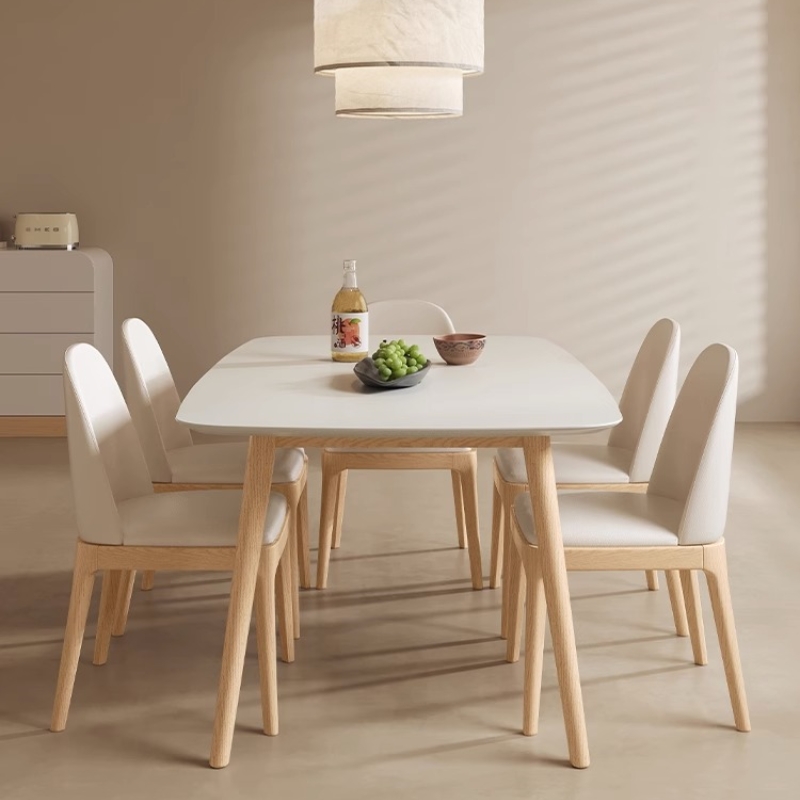 意式岩板b餐桌家用小户型北欧大理石现代简约长方形饭桌原木风组