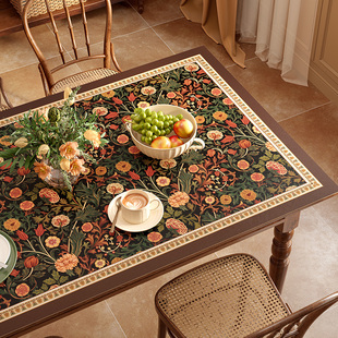 范居态度凯茜复古皮革餐桌桌垫轻奢防油免洗垫子高级感长方形桌布