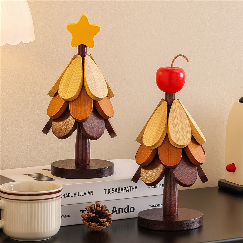 高级感圣诞树隔热垫餐p桌摆件创意一棵树实木防烫锅垫折叠杯垫碗