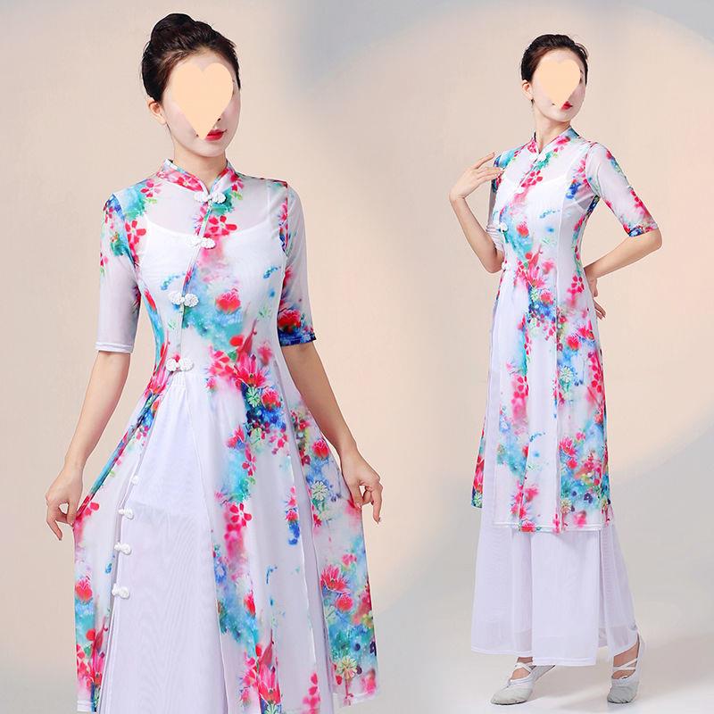 2025新款古典舞弹力旗袍服装形体礼仪广场舞练功服女演出服舞蹈飘
