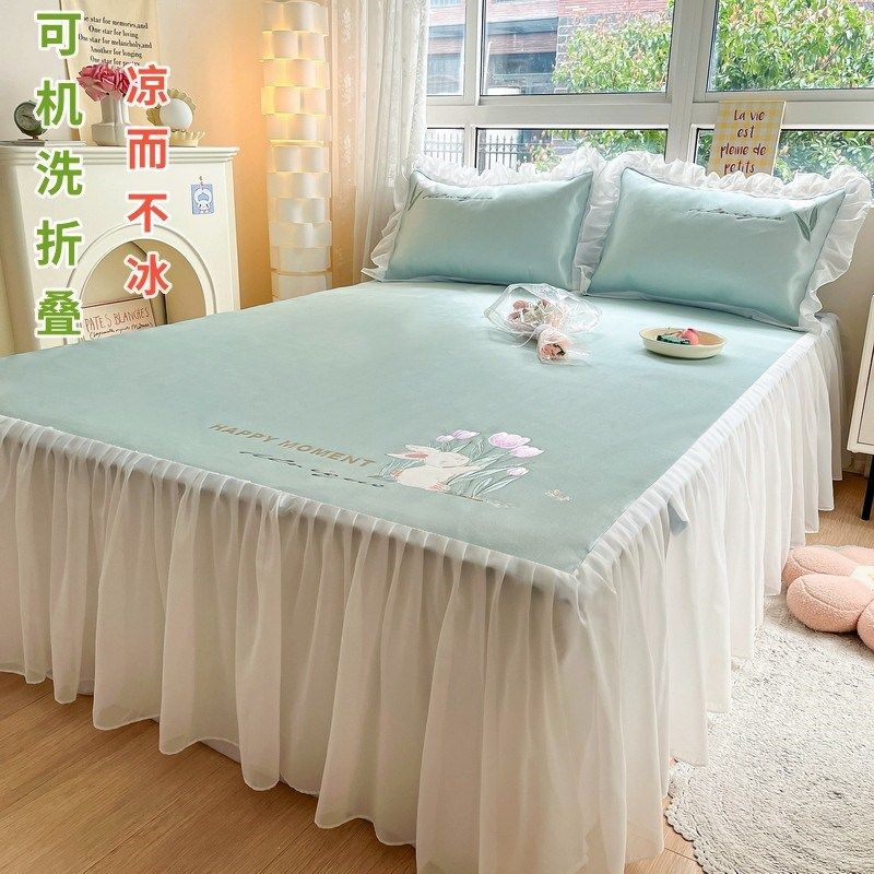 夏天可机洗冰丝凉席三件套床裙款公主风新款冰藤席卧室空调软席子,床上用品,冰丝席,淘宝优惠券,粉丝福利购,淘宝优惠卷