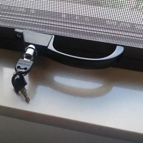 金刚网纱窗执手防盗纱窗锁带钥匙拉手锁铝合金纱门窗户锁把手配件