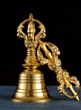 金刚铃杵黄铜西藏密宗用品供具迷你手摇小铃铛五股金刚杵小号摆件