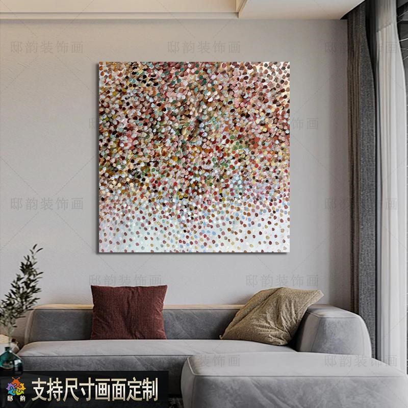 侘寂中古风正方形挂画民宿酒店软装无边框画油画布抽象装饰画定制