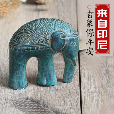 2件5折摆件装饰品东南亚艺术客厅园艺铜雕塑工艺进口家居铜象摆件