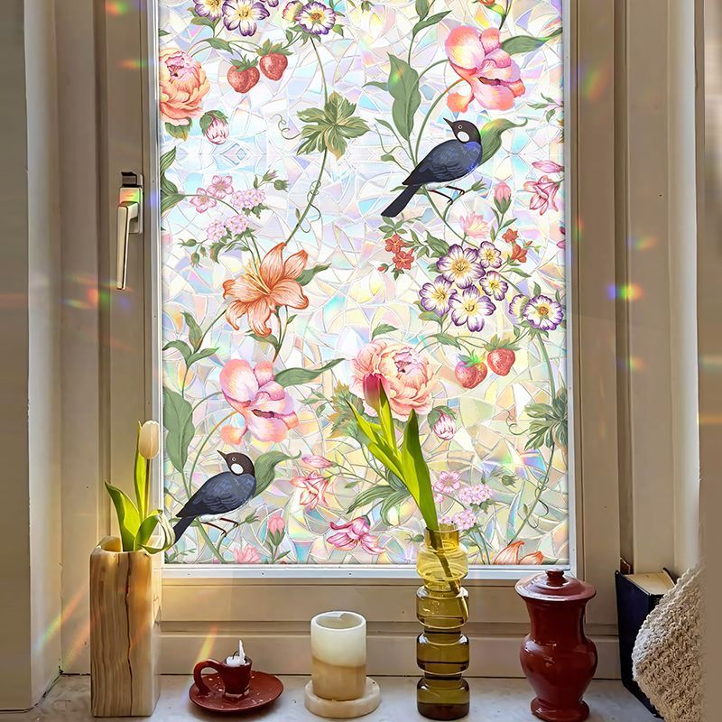 窗户玻璃彩色花卉贴纸透光不透明卫生间浴室移动门防走光隐私贴膜