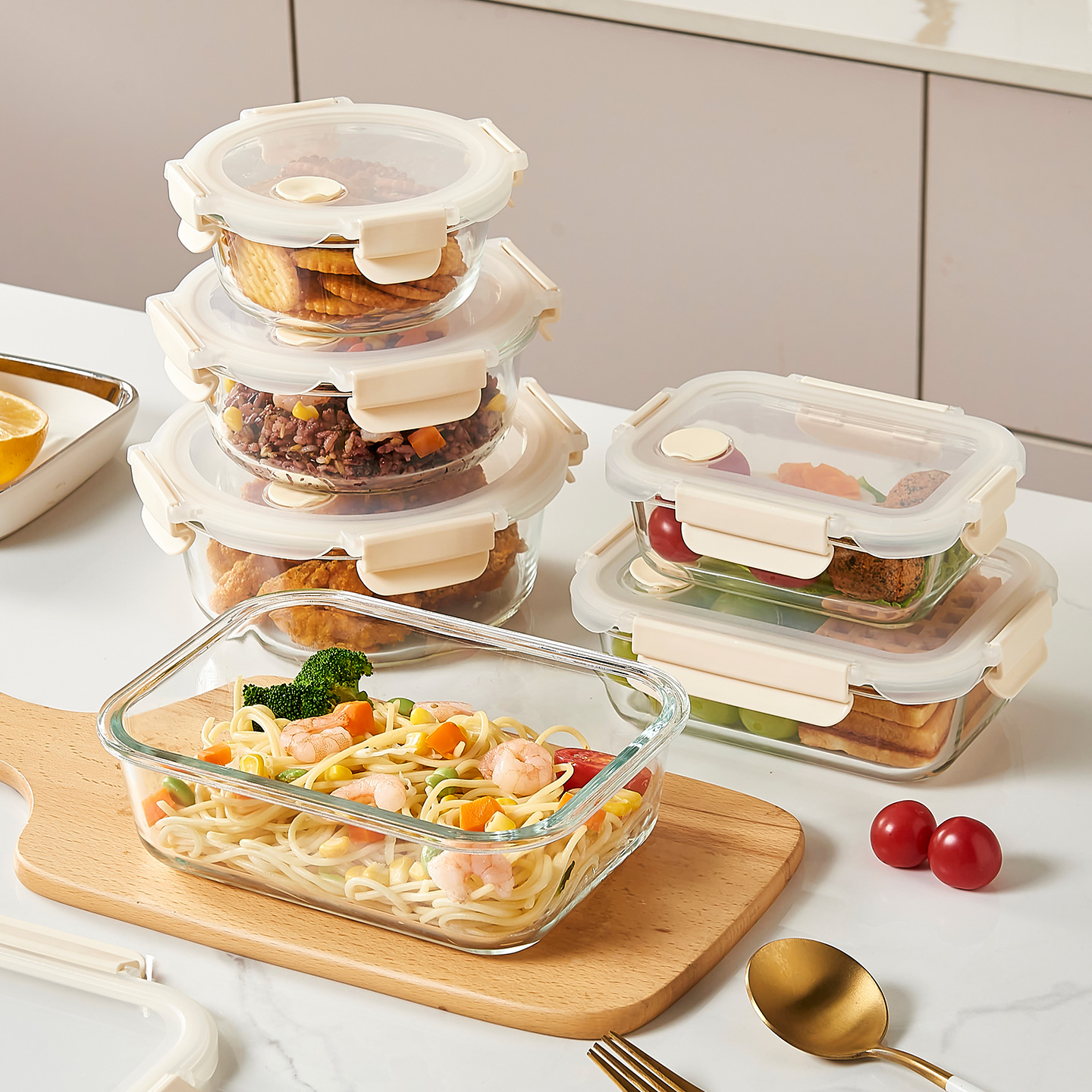 食品级玻璃保鲜盒饭盒可微波炉加热专用带饭密封餐盒水果便当带盖