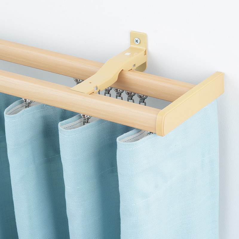 法瑞尔无需窗帘盒装饰窗帘轨道静音飘窗滑道仿R实木罗马杆双轨侧
