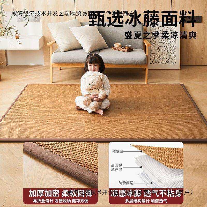 藤席地垫榻榻米床垫睡觉打地铺专用垫子家用冰藤软垫凉草席化纤