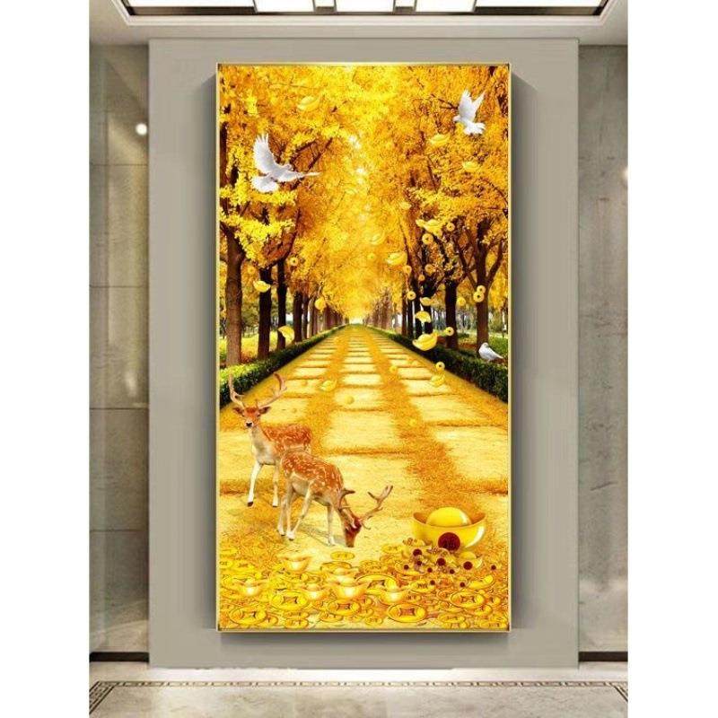 现代简约进门麋鹿玄关装饰画客厅走廊过道挂画竖版壁画招财风水画