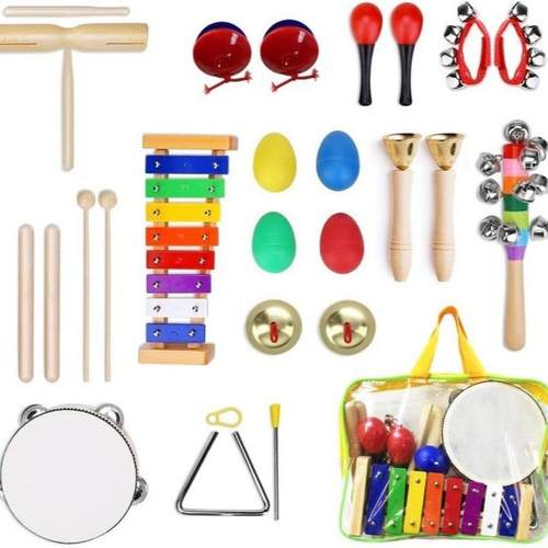 厂家奥尔夫乐器八音铝板琴铃鼓三角铁彩色棒铃沙蛋铜镲套装
