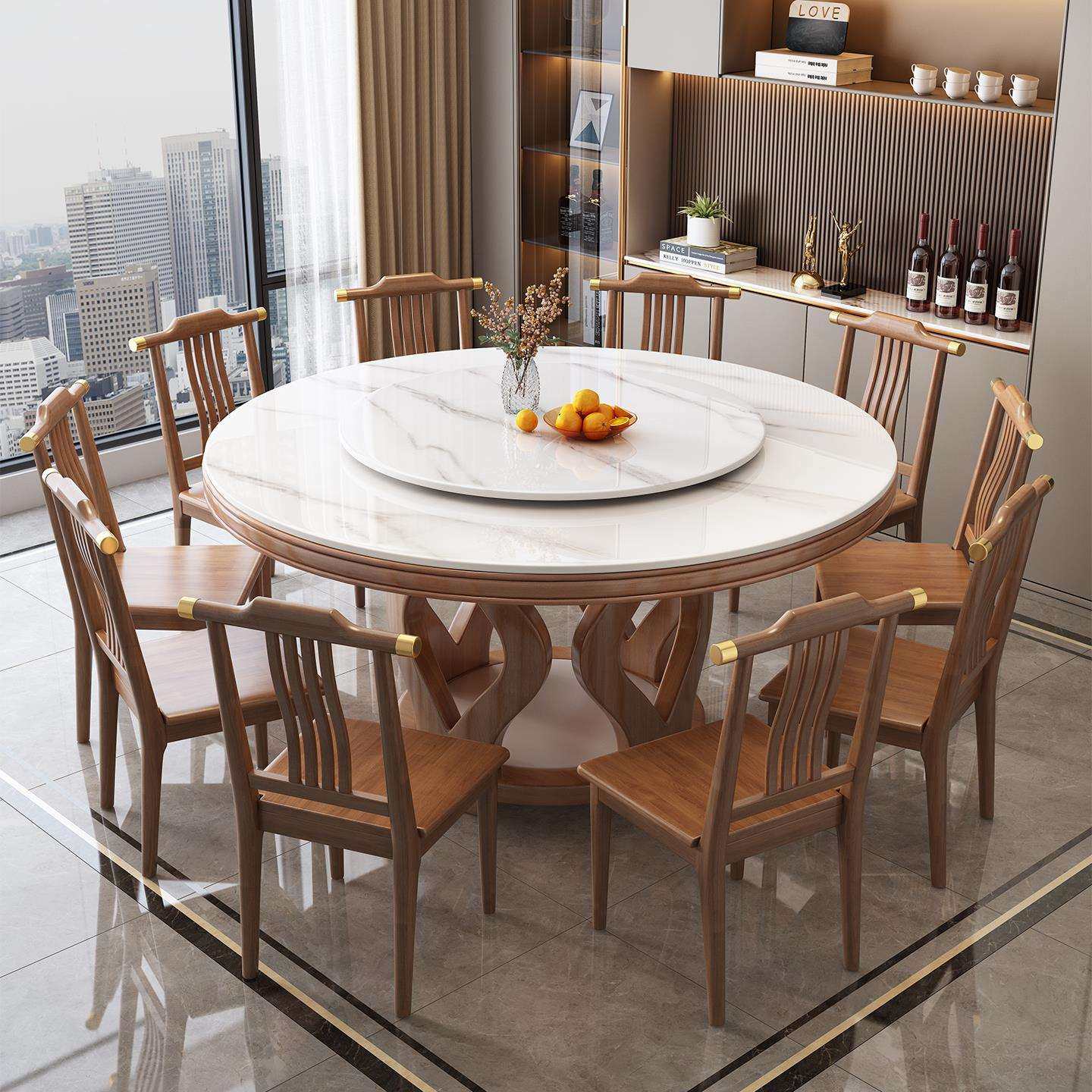 新中式实木岩板餐桌椅组合带转盘电磁炉家用酒店餐厅10人圆形餐桌,农机/农具/农膜,植保机械,淘宝优惠券,粉丝福利购,淘宝优惠卷