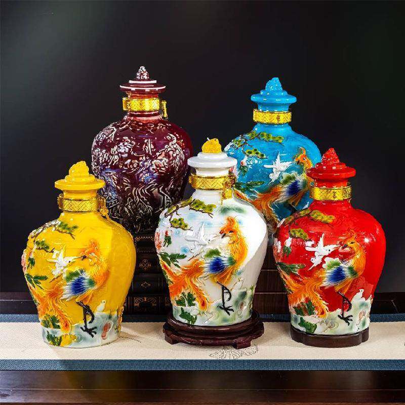 景德镇陶瓷仿古酒坛空酒瓶百鸟朝凤家用密封酒罐酒坛子5斤10斤装