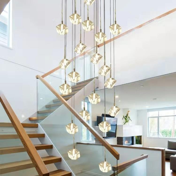 现代简约极简复式楼别墅楼梯间灯具创意个性艺术酒店楼梯长吊灯