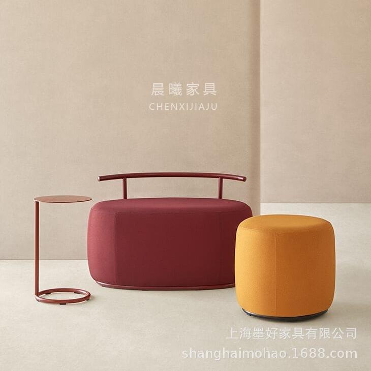 设计师款创意带金属靠背长凳带茶几和轮子TIBO椭圆布艺坐凳沙发