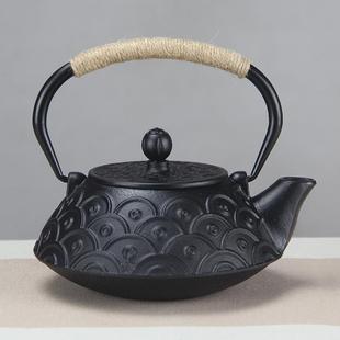 800ml鱼鳞纹经典款带过滤网日式煮水泡茶家用养生铸铁壶茶壶茶具