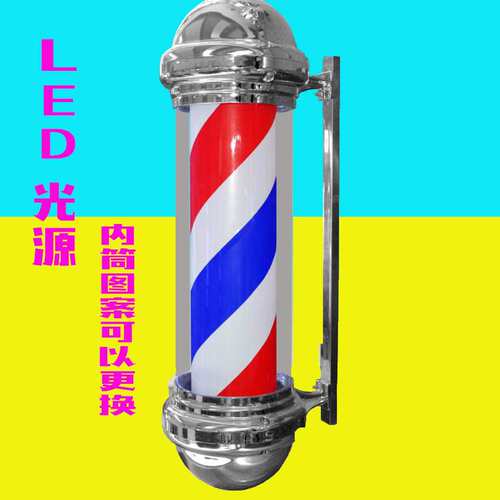 美发理发店LED圆形广告转灯挂壁复古发廊小灯箱户外挂墙防水