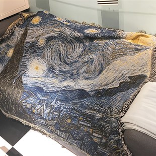 油画梵高星夜星空艺术挂毯装 饰毯沙发毯盖毯床毯毛毯桌布