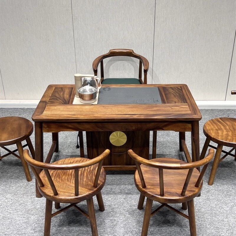 胡桃木阳台小茶桌整装简约实木原木中式现代泡茶桌椅组合南美雨木