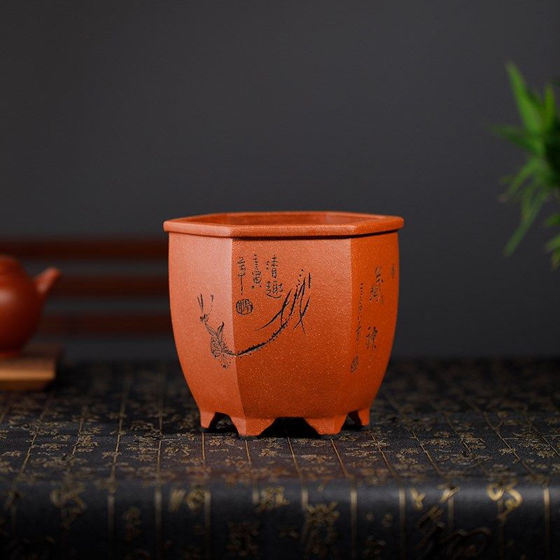 尚扣紫砂 实力匠人手工精制小型花盆桌面微景观绿植 菖蒲多肉古典