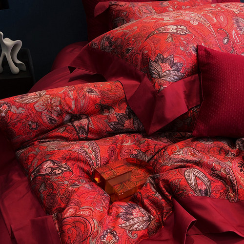 Zijpe~喜气洋洋婚庆款高端100s长绒棉床单被套四件套全棉纯棉