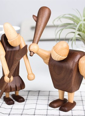 实木桌面小摆件 软装儿童房样板间创意家居装饰品原始人生日礼物