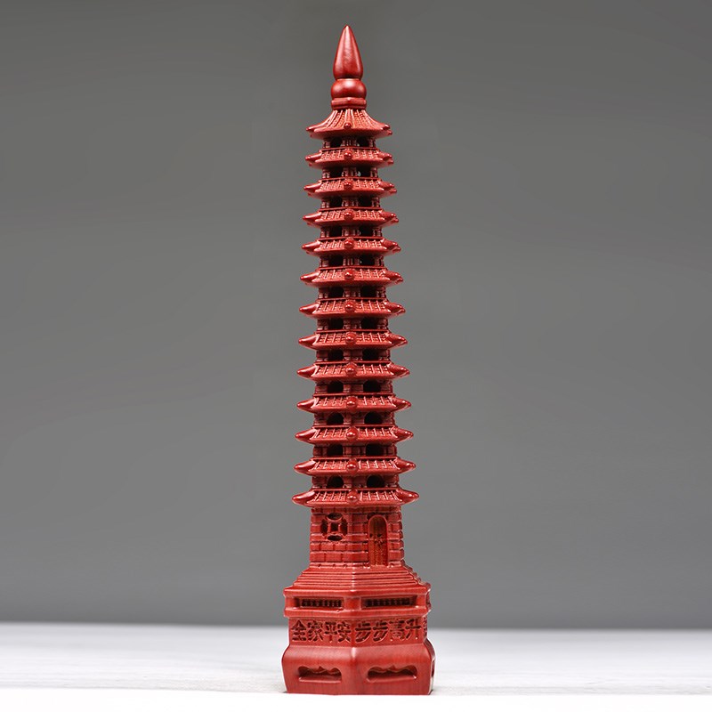 红色木质十三层文昌塔摆件实木雕刻9层13层木质办公室书桌工艺品