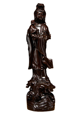 黑檀木雕观音佛像观世音菩萨摆件供奉家居办公客厅摆设装饰工艺品