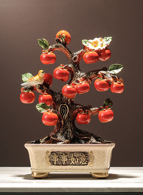 新中式盆栽柿子树装饰摆饰 乔迁新居客厅玄关电视柜酒柜办公饰品