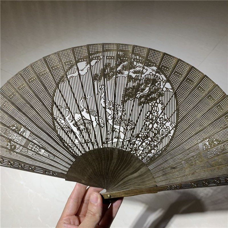 金丝楠木扇子折扇中国风苏扇镂空工艺扇旗袍汉服古风乌木木扇摆件