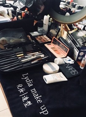 化妆台布垫makeup定制化妆师摆台布化妆桌毛巾垫布黑色化妆桌布